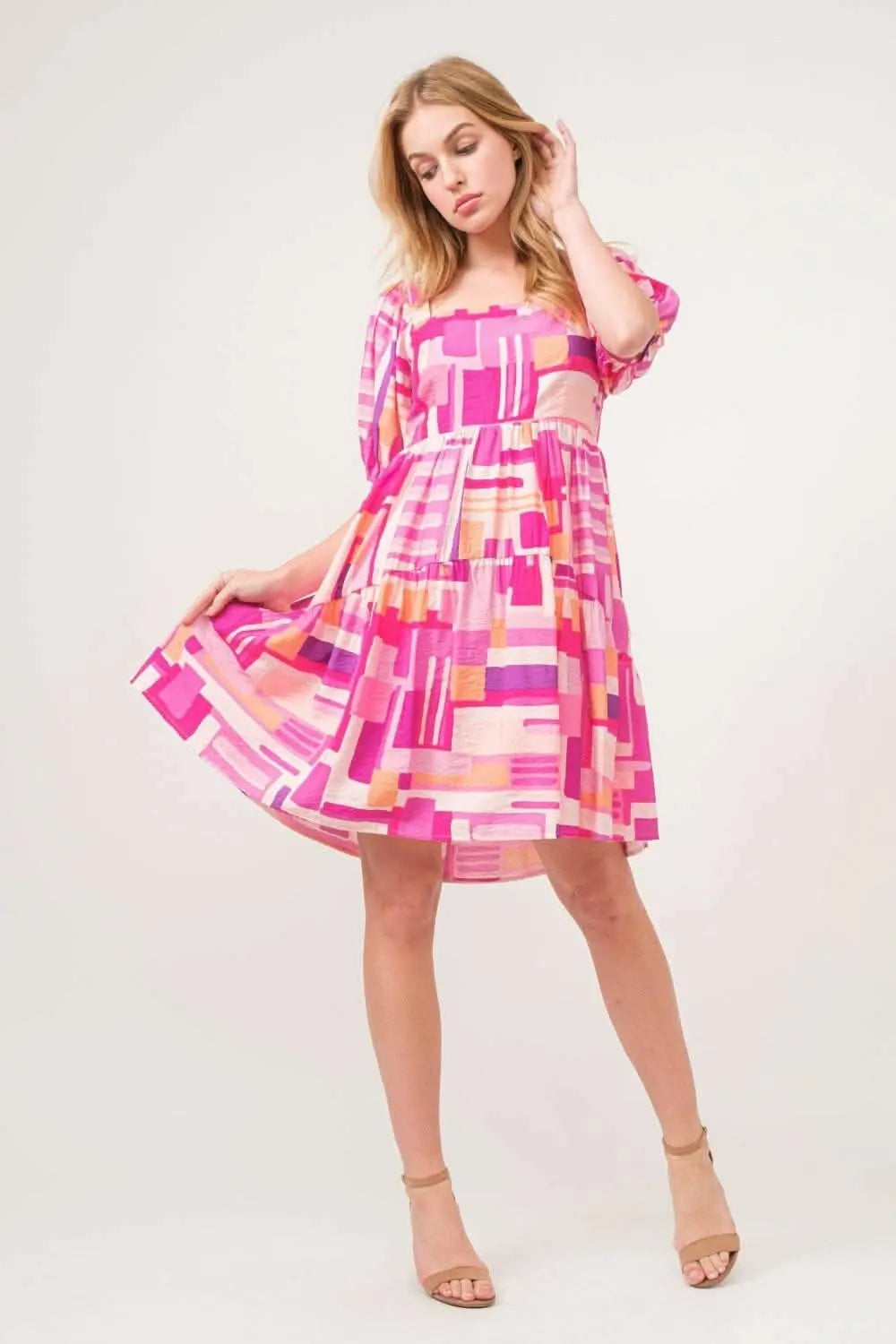 Chic Color Block Dress with Statement Sleeves - Love Salve
